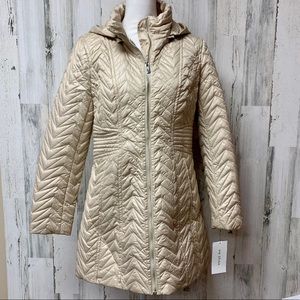 NWT Puffer Quilted Long Winter Coat Cream Tan Bone M